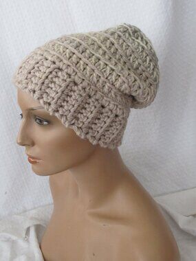 Handmade Neutral Toned Chunky Slouch Beanie